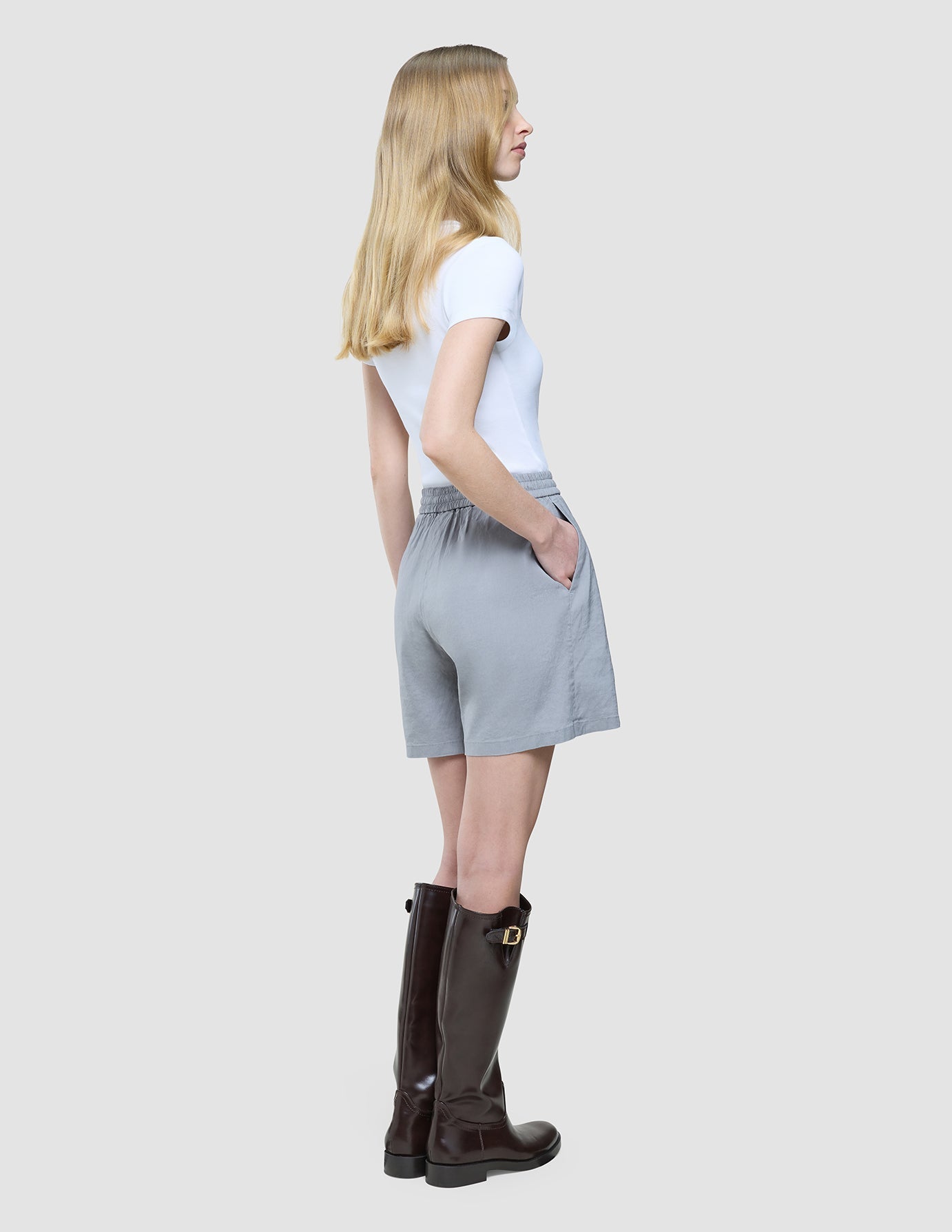 Women Linen Shorts Relaxed Stone Grey